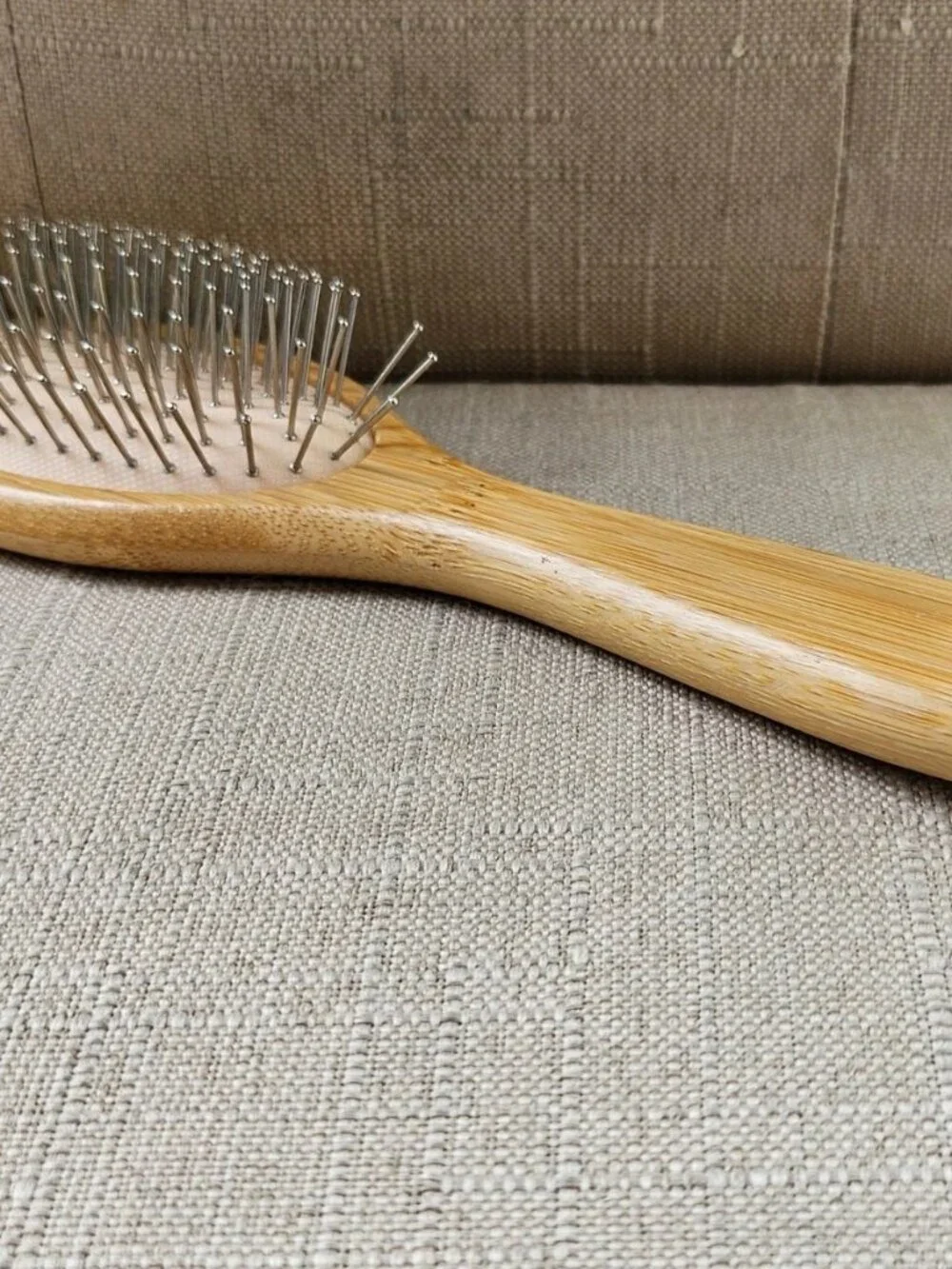 Real Wood Hair Brush Hair Styling Silver Tone Stainless Steel Bristles New